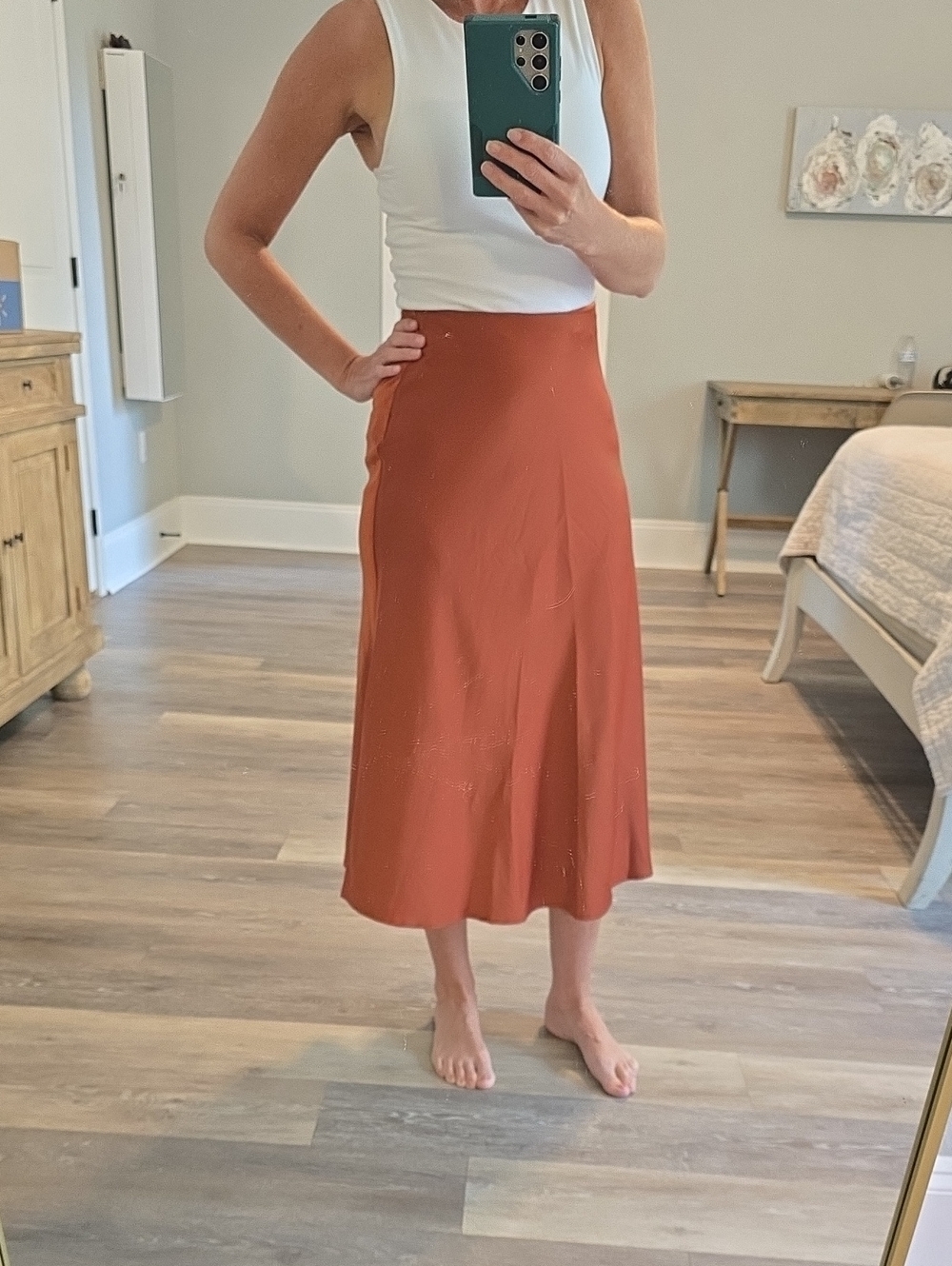 SHEIN Rust Midi Skirt in A-Line Cut